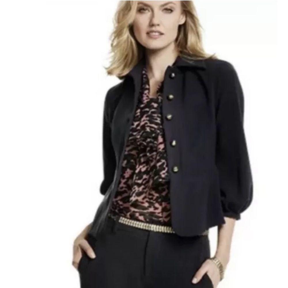 CAbi #3027 Abbott Black Jacket! Size 4 Balloon Sleeve Button Front Lined Blazer